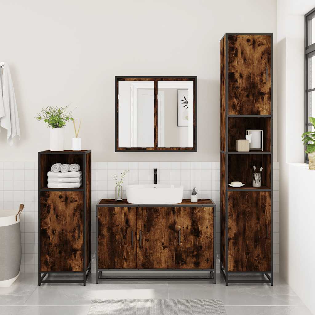 Smoked Oak Bathroom Sink Cabinet 90x33x60 cm - Engineered Wood
