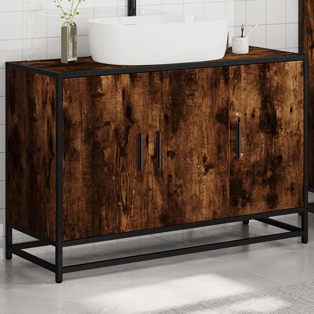 Smoked Oak Bathroom Sink Cabinet 90x33x60 cm - Engineered Wood