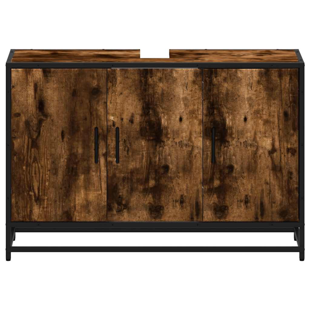 Smoked Oak Bathroom Sink Cabinet 90x33x60 cm - Engineered Wood