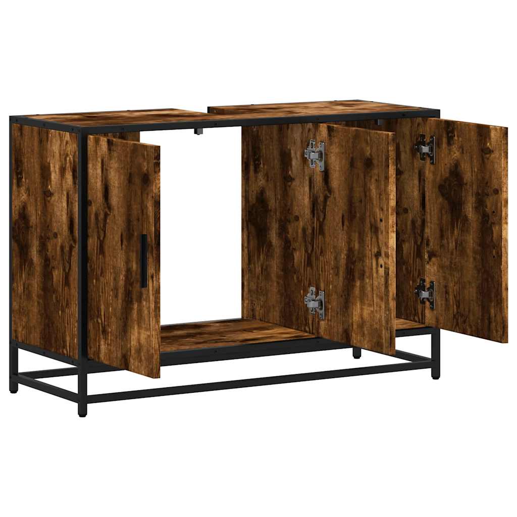 Smoked Oak Bathroom Sink Cabinet 90x33x60 cm - Engineered Wood