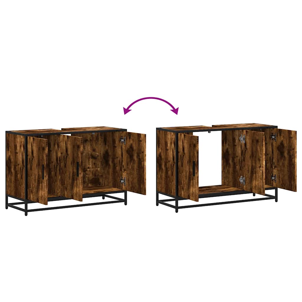 Smoked Oak Bathroom Sink Cabinet 90x33x60 cm - Engineered Wood