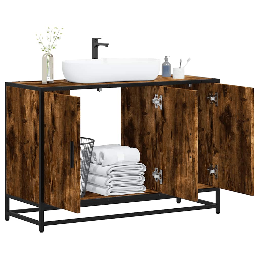 Smoked Oak Bathroom Sink Cabinet 90x33x60 cm - Engineered Wood
