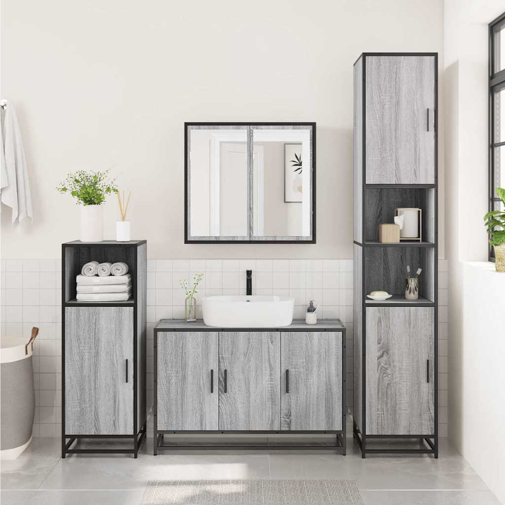 Grey Sonoma Engineered Wood Bathroom Sink Cabinet 90x33x60 cm