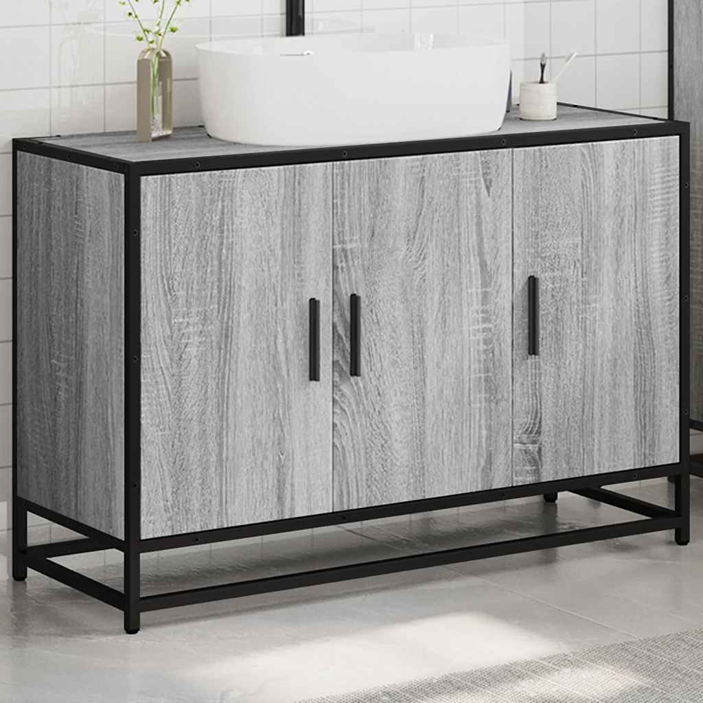 Grey Sonoma Engineered Wood Bathroom Sink Cabinet 90x33x60 cm