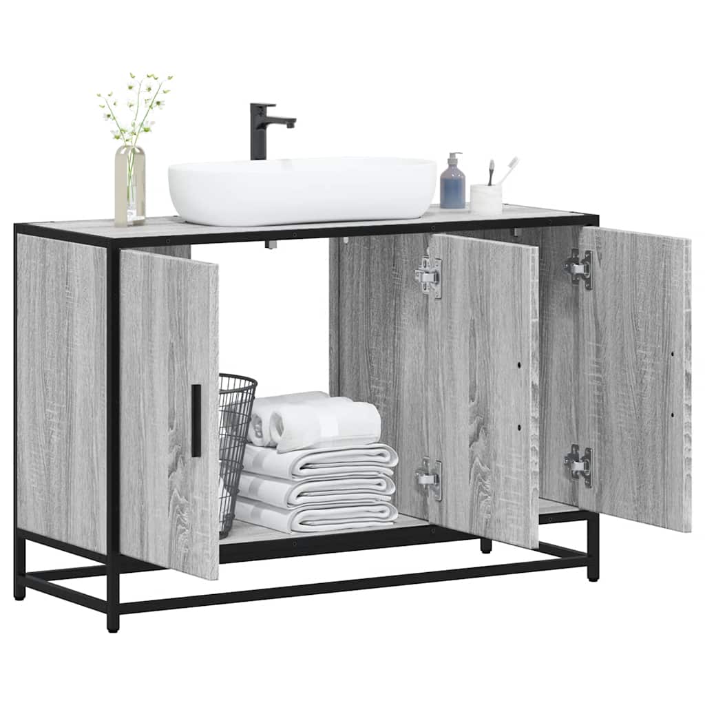 Grey Sonoma Engineered Wood Bathroom Sink Cabinet 90x33x60 cm