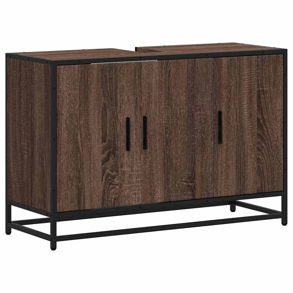 Brown Oak Bathroom Sink Cabinet 90x33x60 cm - Engineered Wood