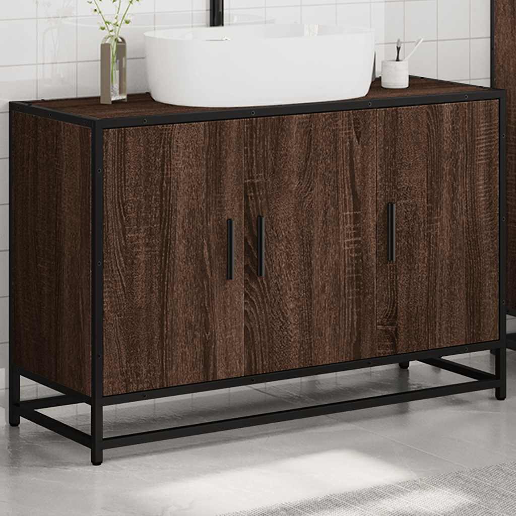 Brown Oak Bathroom Sink Cabinet 90x33x60 cm - Engineered Wood