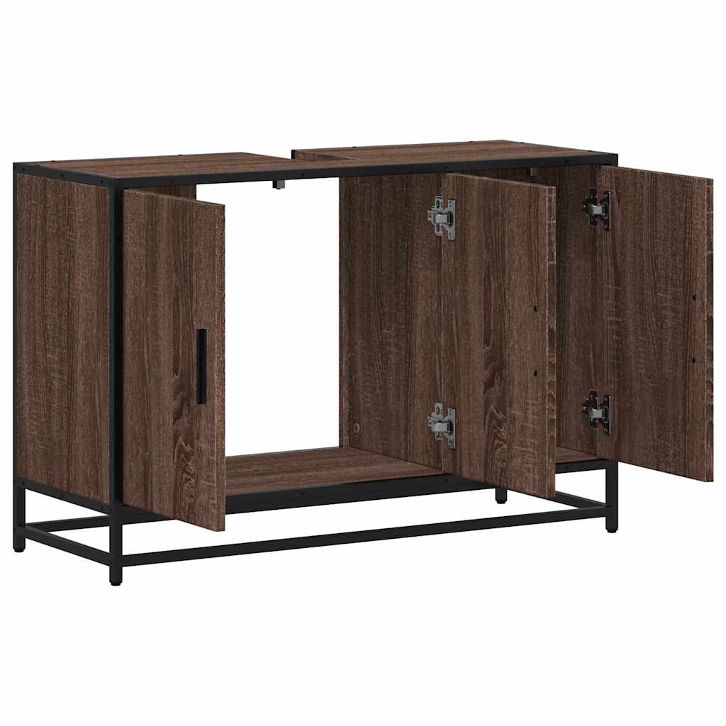 Brown Oak Bathroom Sink Cabinet 90x33x60 cm - Engineered Wood