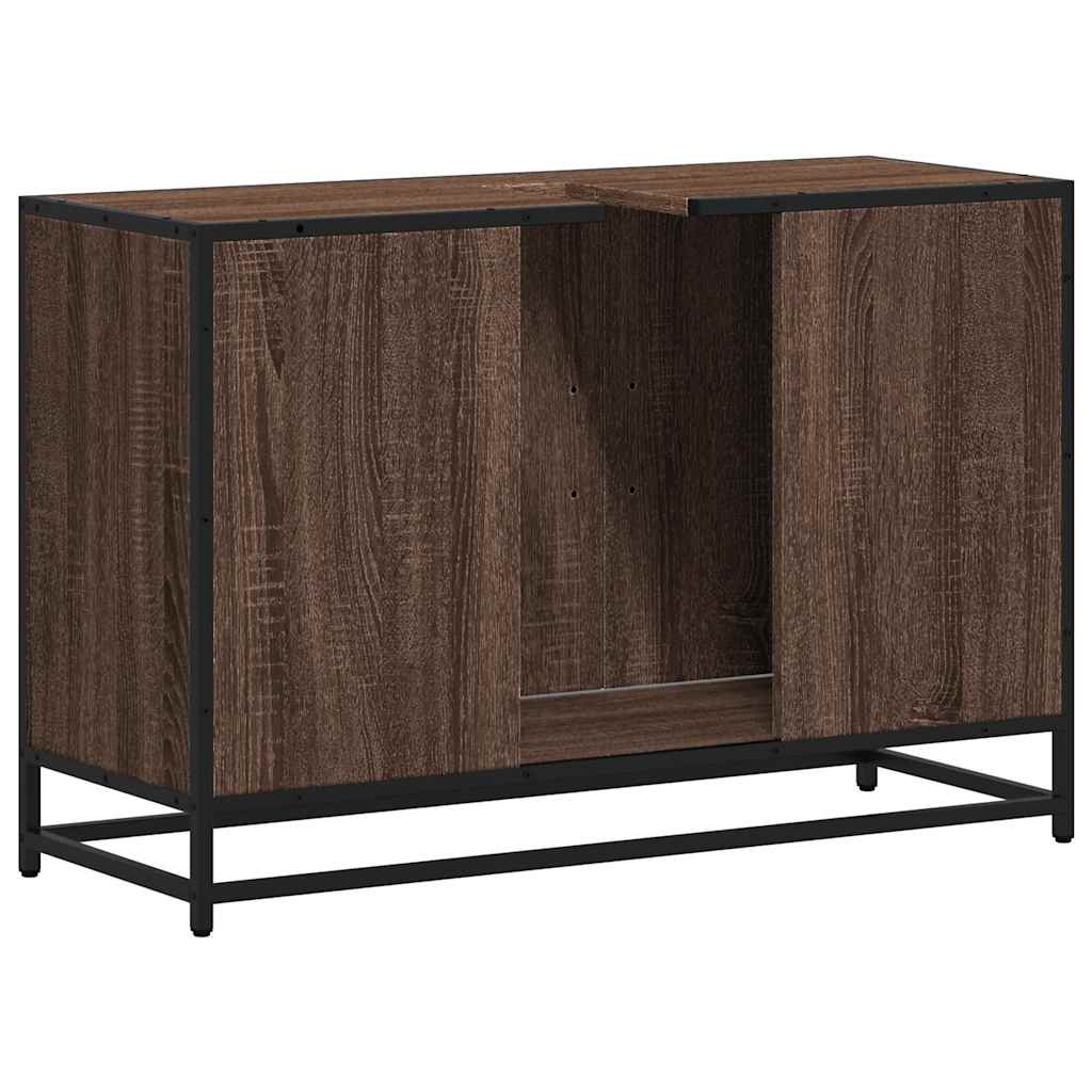 Brown Oak Bathroom Sink Cabinet 90x33x60 cm - Engineered Wood