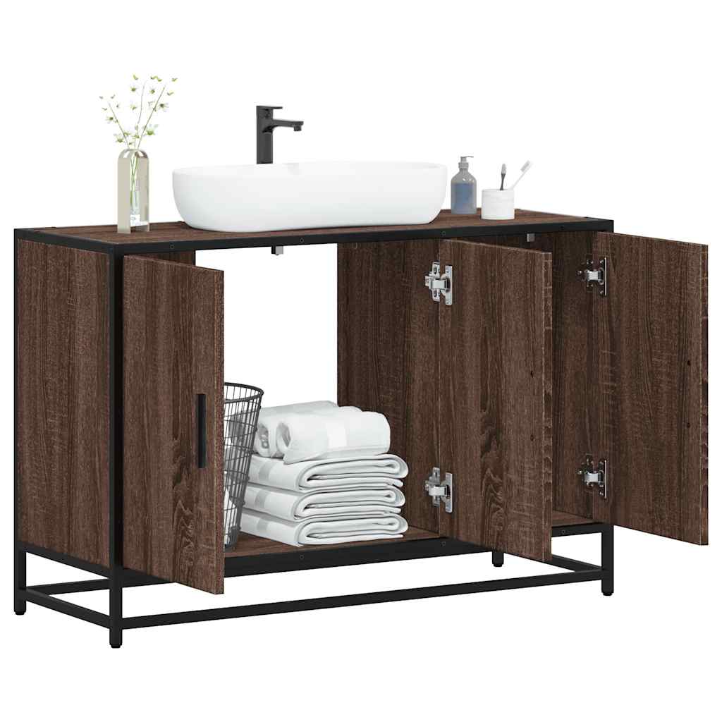Brown Oak Bathroom Sink Cabinet 90x33x60 cm - Engineered Wood