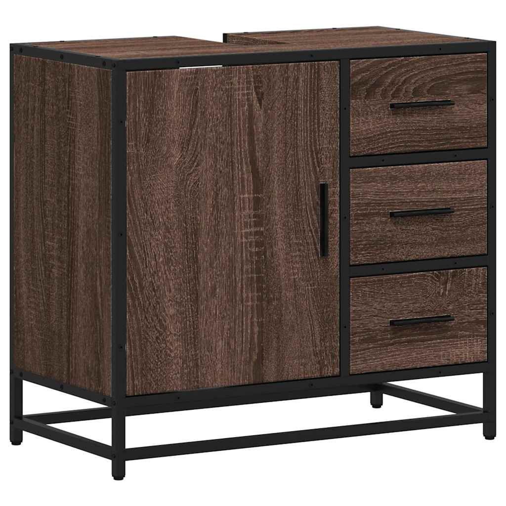 Brown Oak Bathroom Sink Cabinet 65x33x60 cm - Engineered Wood