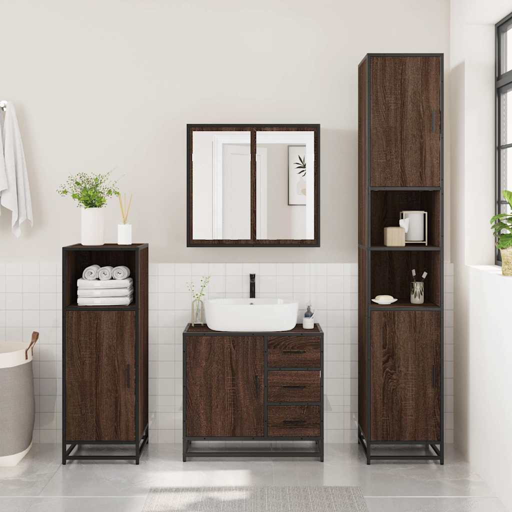 Brown Oak Bathroom Sink Cabinet 65x33x60 cm - Engineered Wood