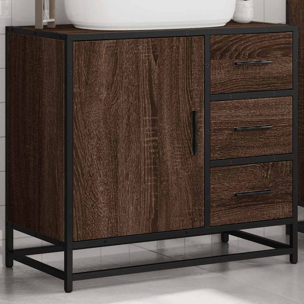 Brown Oak Bathroom Sink Cabinet 65x33x60 cm - Engineered Wood