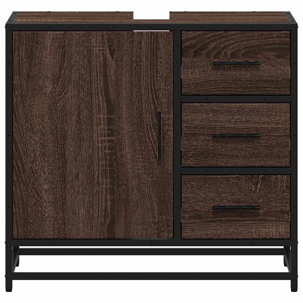 Brown Oak Bathroom Sink Cabinet 65x33x60 cm - Engineered Wood