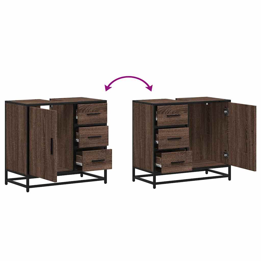 Brown Oak Bathroom Sink Cabinet 65x33x60 cm - Engineered Wood