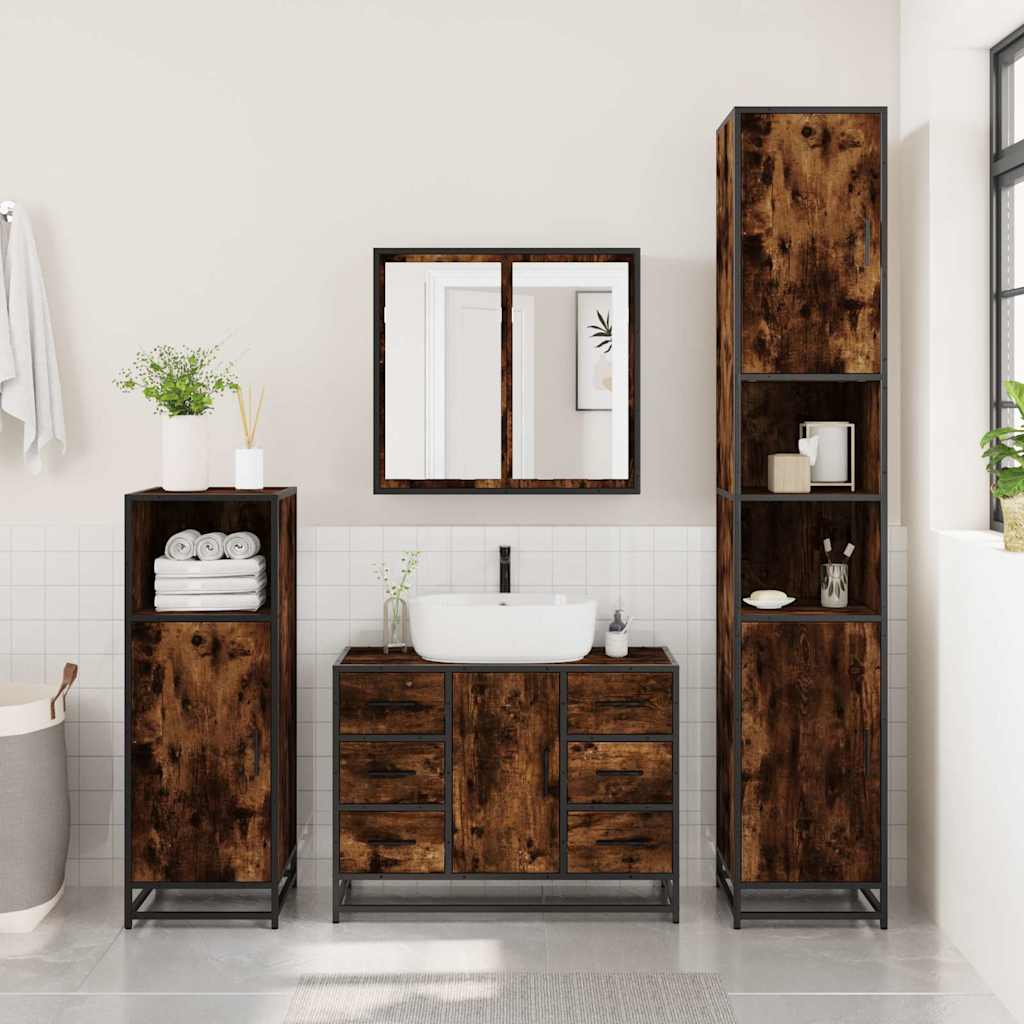Smoked Oak Bathroom Sink Cabinet 80x33x60 cm - Engineered Wood