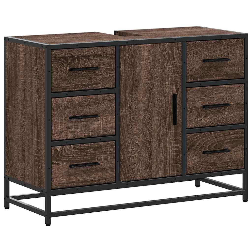 Brown Oak Engineered Wood Bathroom Sink Cabinet 80x33x60 cm