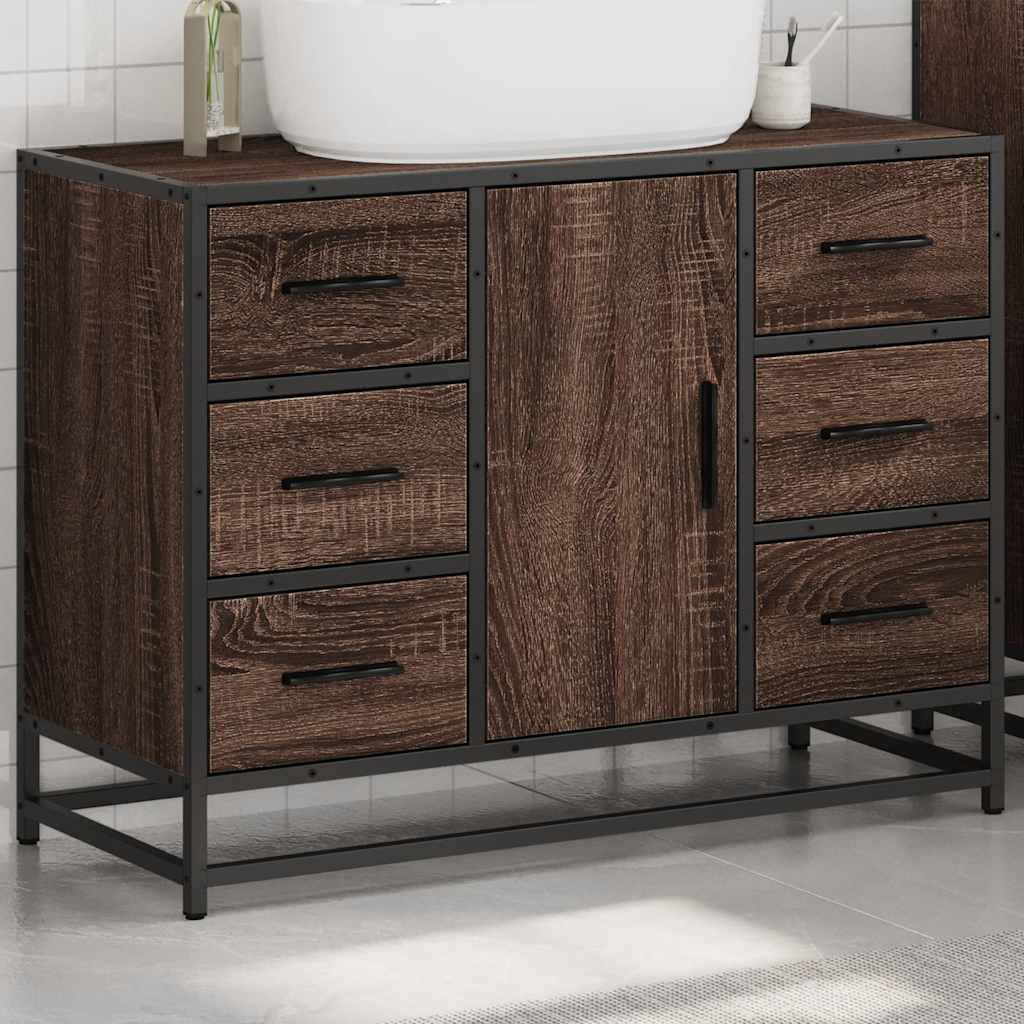 Brown Oak Engineered Wood Bathroom Sink Cabinet 80x33x60 cm