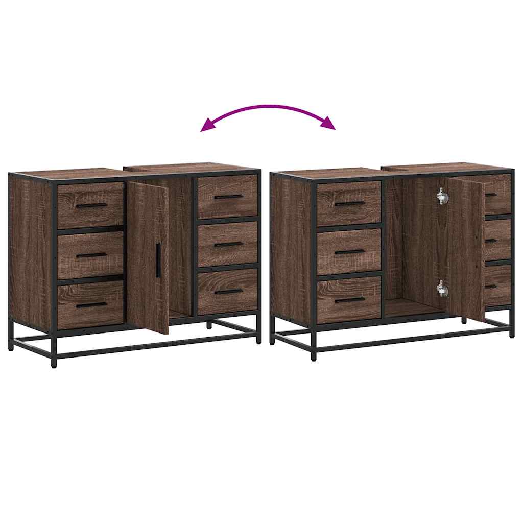 Brown Oak Engineered Wood Bathroom Sink Cabinet 80x33x60 cm