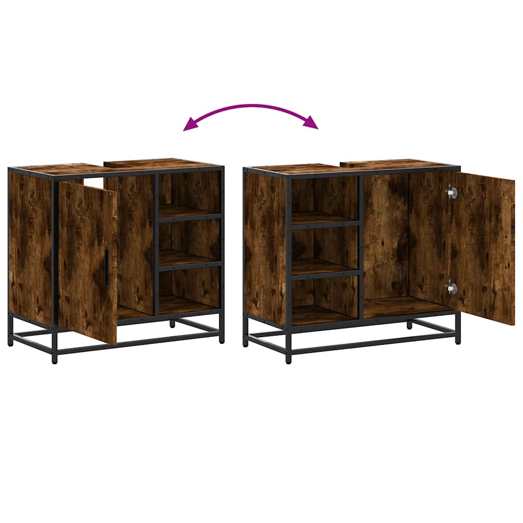 Smoked Oak Bathroom Sink Cabinet 65x33x60 cm - Engineered Wood