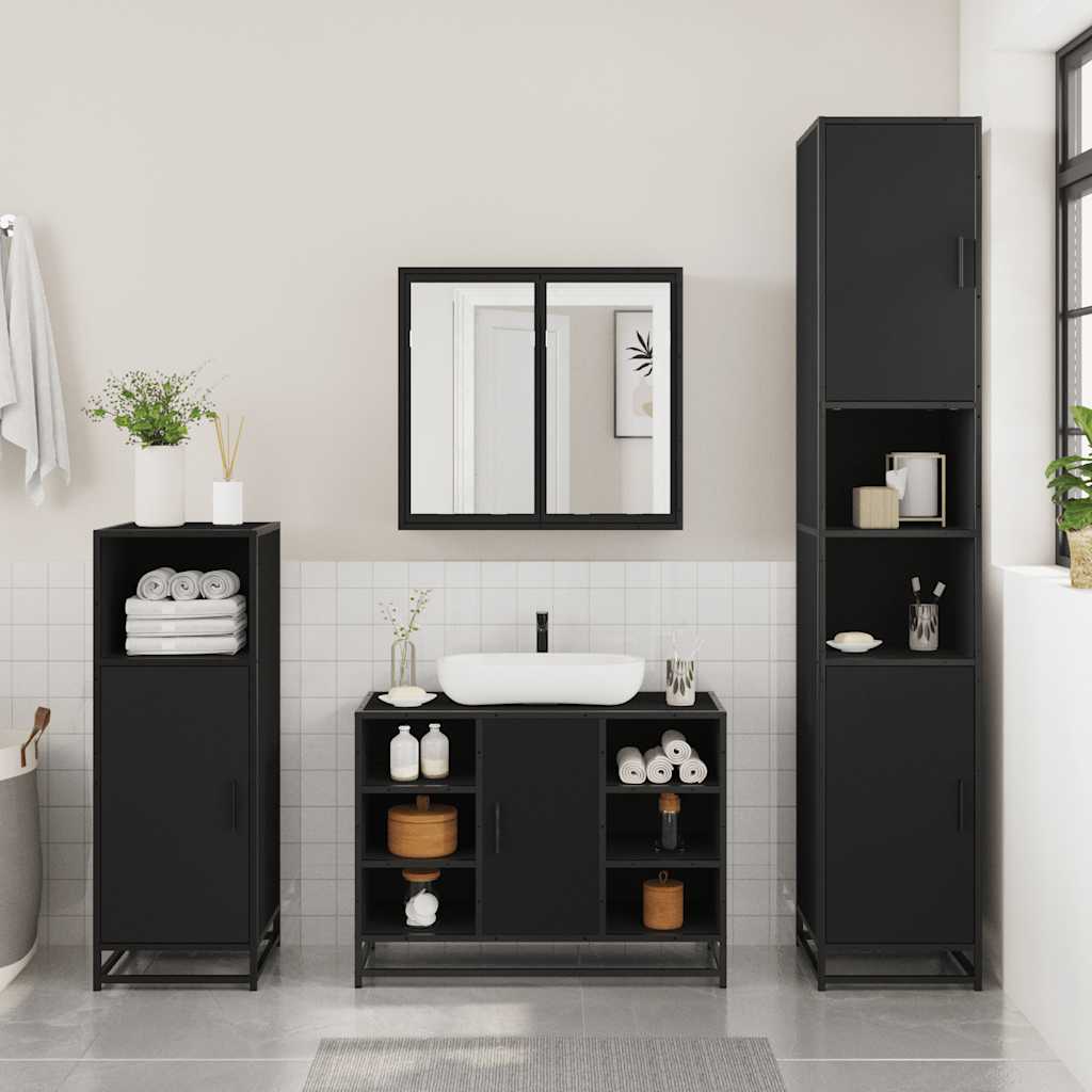 Black Bathroom Sink Cabinet, Engineered Wood, 80x33x60 cm