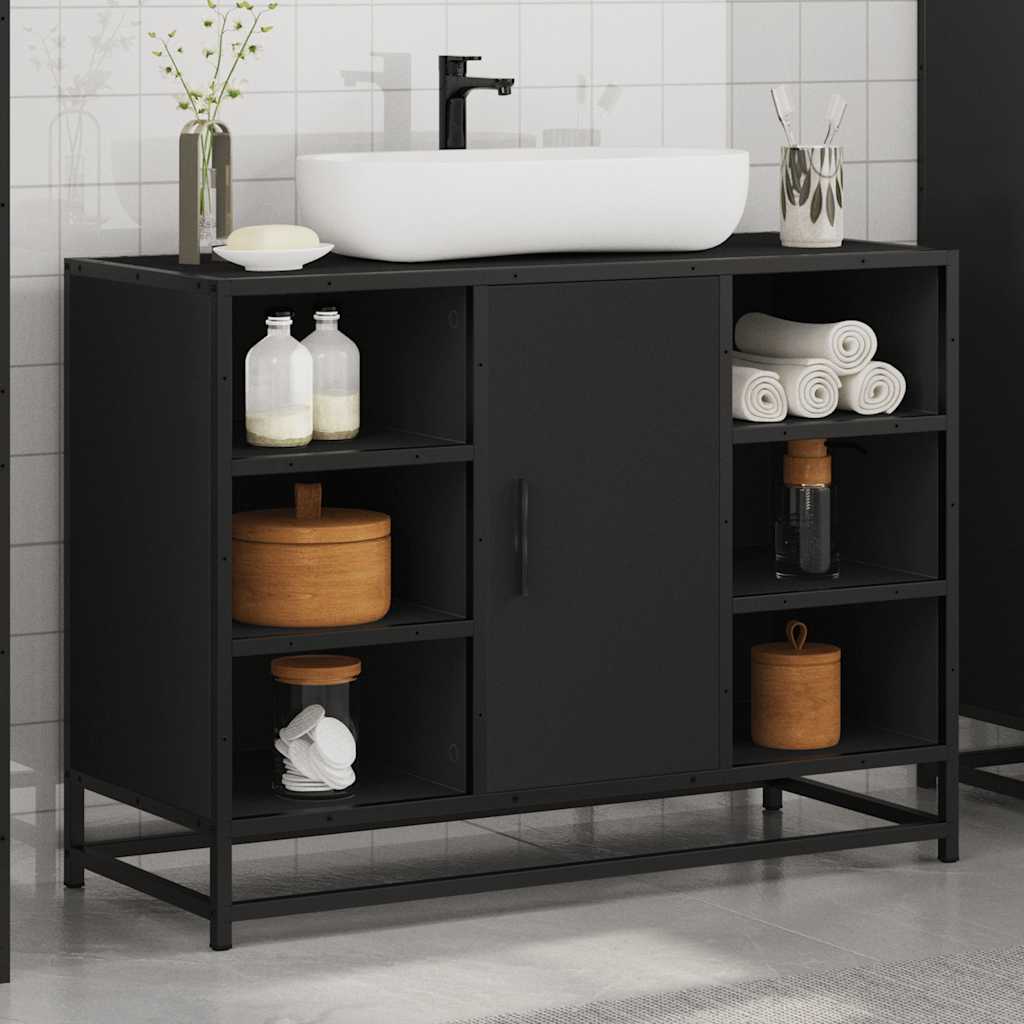 Black Bathroom Sink Cabinet, Engineered Wood, 80x33x60 cm