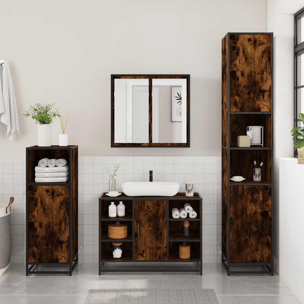Smoked Oak Bathroom Sink Cabinet 80x33x60 cm - Engineered Wood