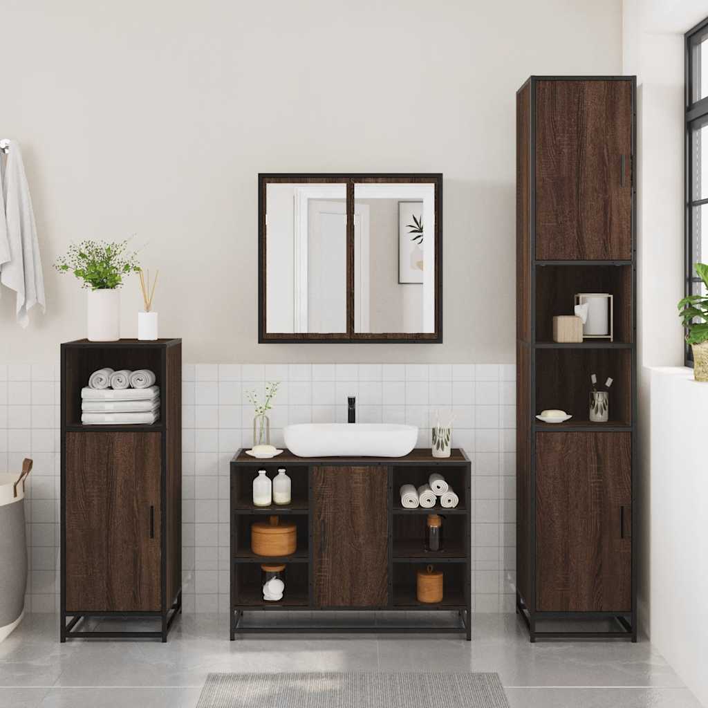 Brown Oak Bathroom Sink Cabinet, 80x33x60 cm, Engineered Wood
