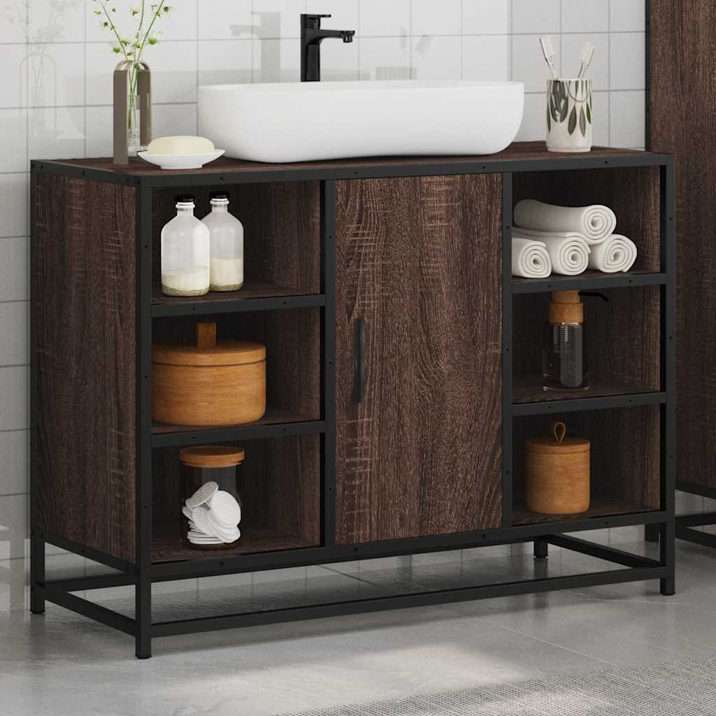 Brown Oak Bathroom Sink Cabinet, 80x33x60 cm, Engineered Wood