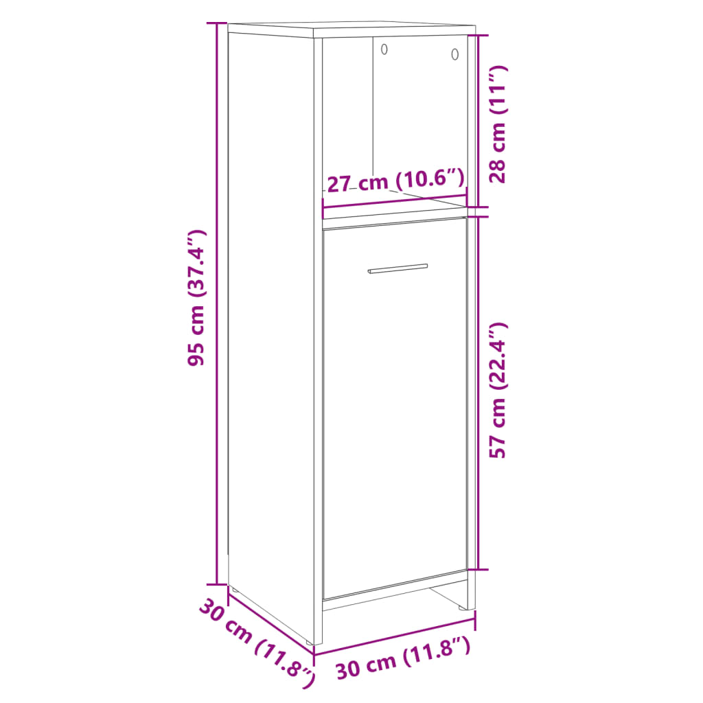 Sonoma Oak Bathroom Cabinet 30x30x95 cm - Engineered Wood