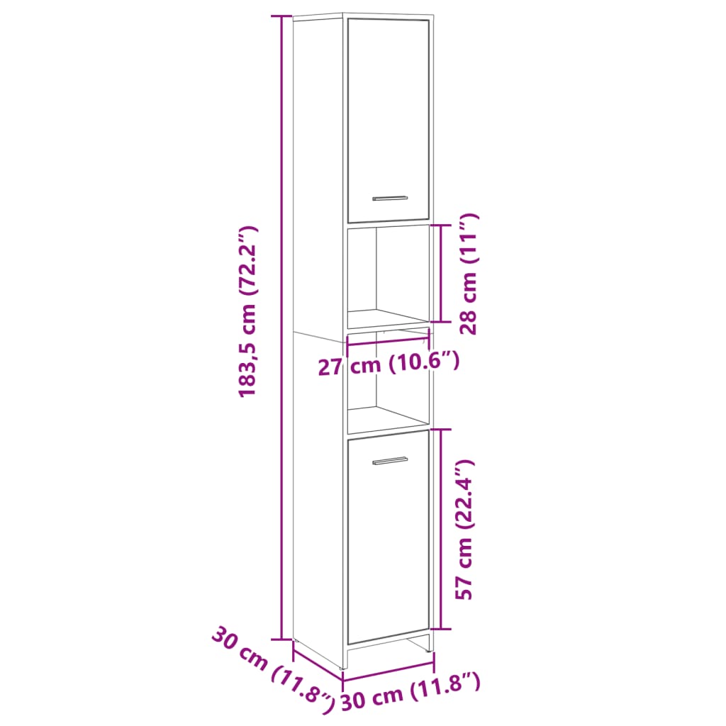 Sonoma Oak Bathroom Cabinet 30x30x183.5 cm - Engineered Wood