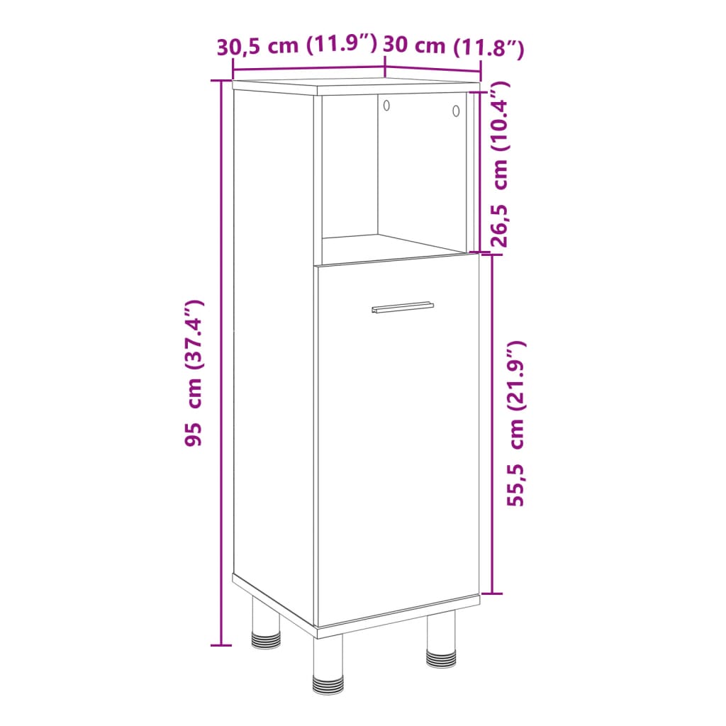 Sonoma Oak Bathroom Cabinet, Engineered Wood, 30.5x30x95 cm