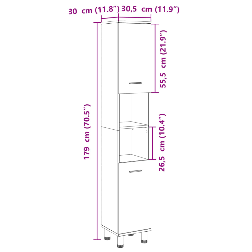 Sonoma Oak Bathroom Cabinet, 30.5x30x179 cm, Engineered Wood