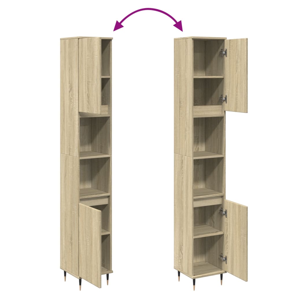 Sonoma Oak Bathroom Cabinet, 30x30x190cm - Engineered Wood