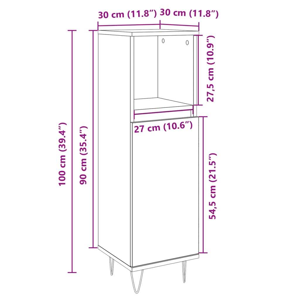 Sonoma Oak Bathroom Cabinet 30x30x100cm - Engineered Wood