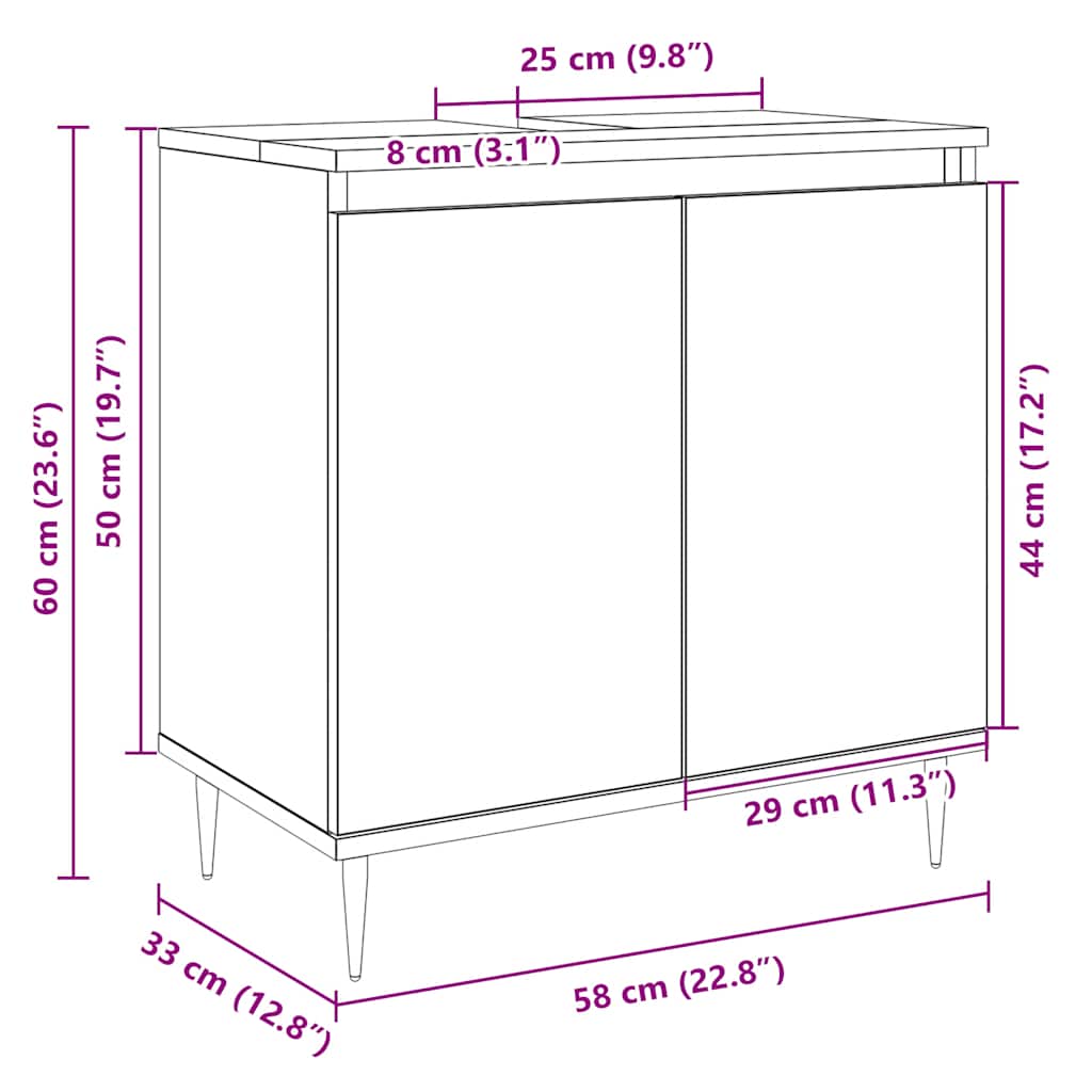 Sonoma Oak Bathroom Cabinet 58x33x60 cm - Engineered Wood