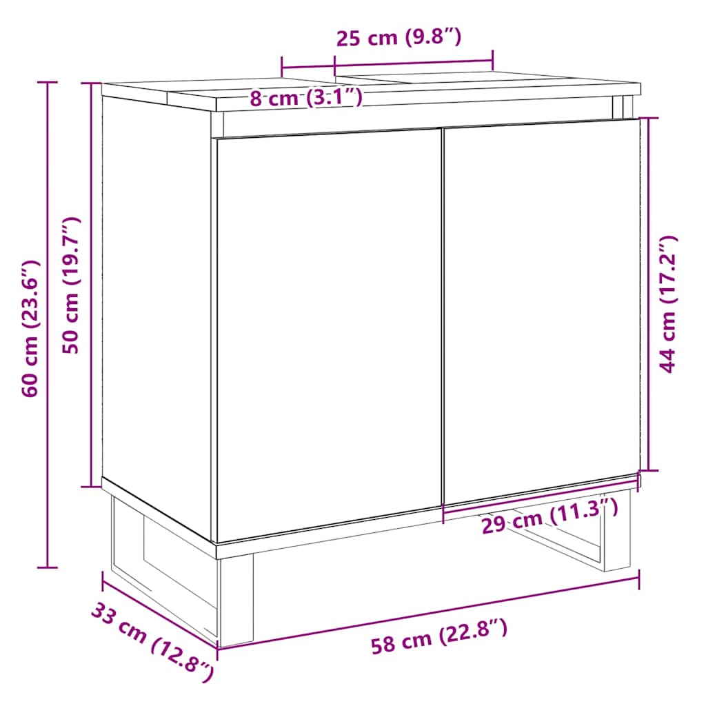 Sonoma Oak Bathroom Cabinet 58x33x60 cm - Engineered Wood
