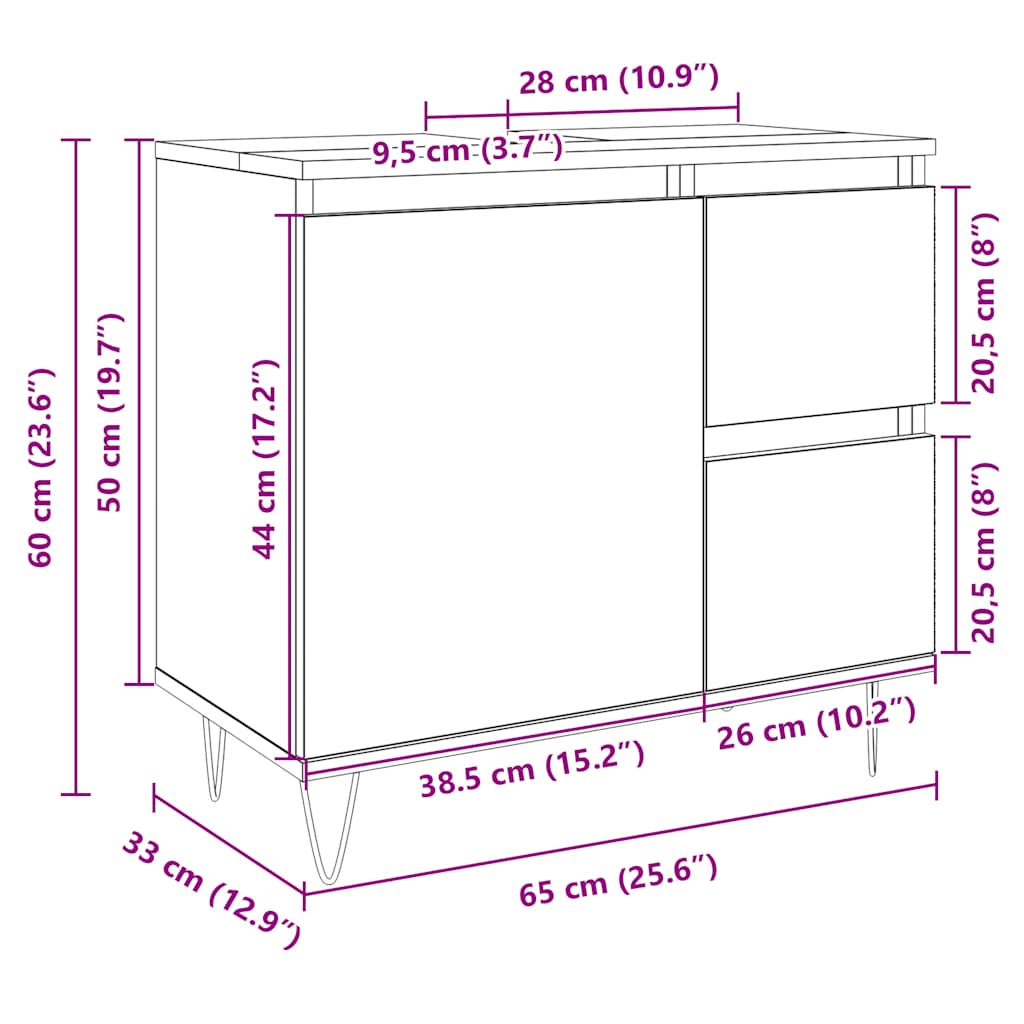 Sonoma Oak Bathroom Cabinet 65x33x60 cm - Engineered Wood