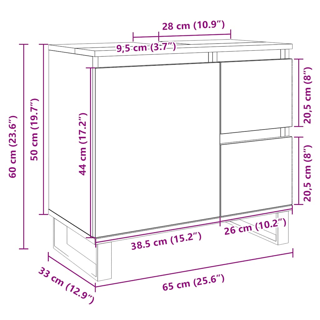 Sonoma Oak Bathroom Cabinet, Engineered Wood 65x33x60 cm