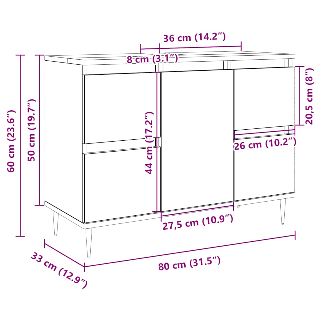 Sonoma Oak Bathroom Cabinet 80x33x60 cm | Engineered Wood