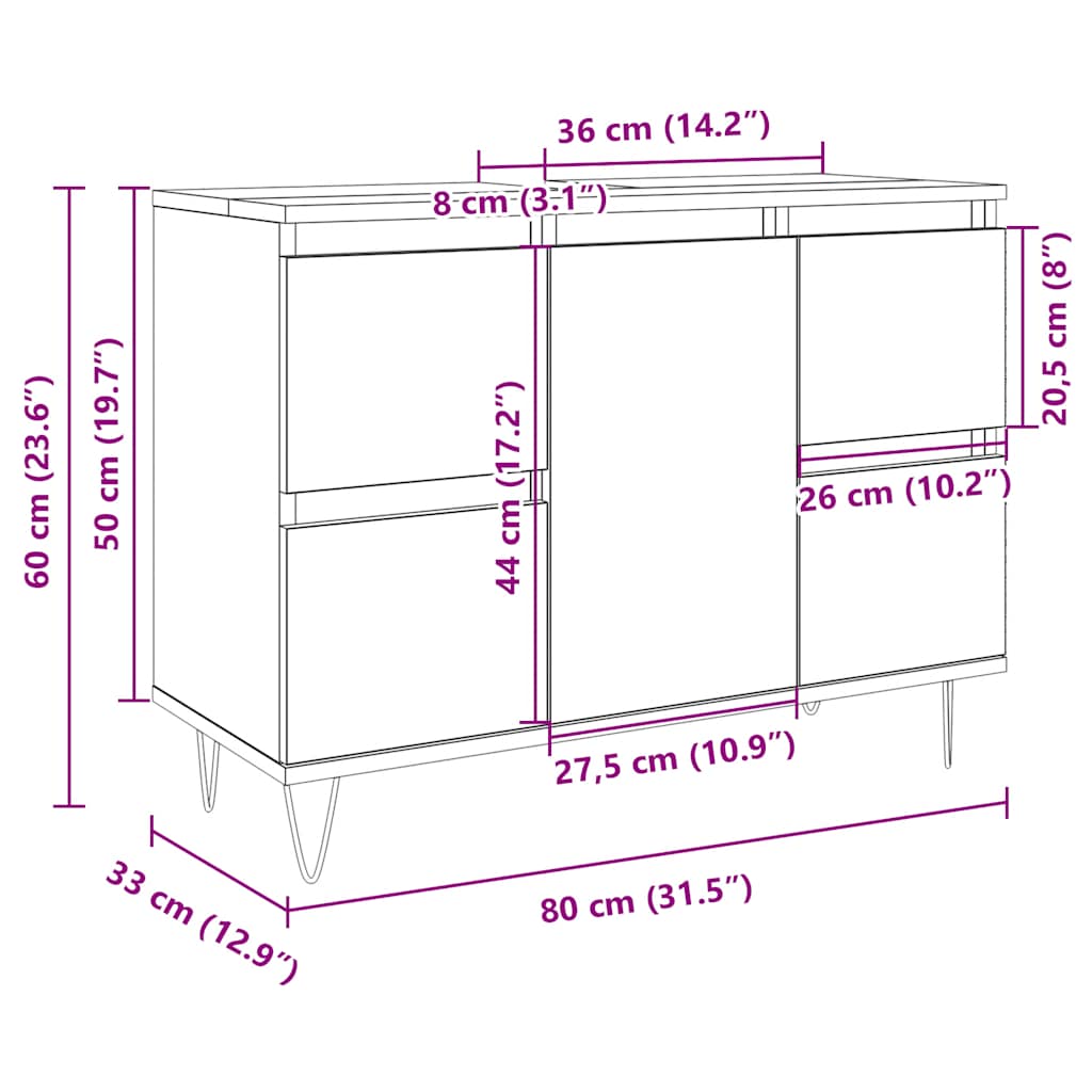 Sonoma Oak Bathroom Cabinet 80x33x60 cm - Engineered Wood