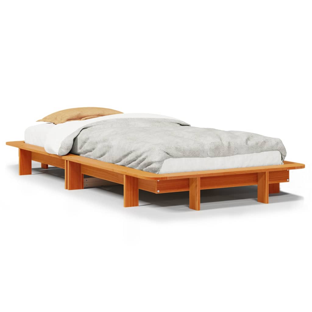 Solid Pine Wood Bed Frame Wax Brown 100x200 cm, No Mattress