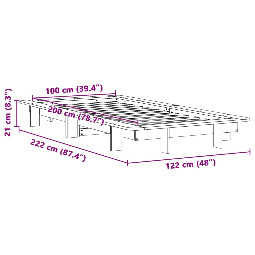 Solid Pine Wood Bed Frame Wax Brown 100x200 cm, No Mattress