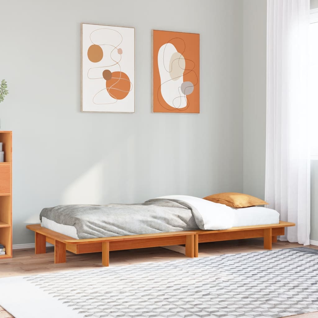 Solid Pine Wood Bed Frame Wax Brown 100x200 cm, No Mattress