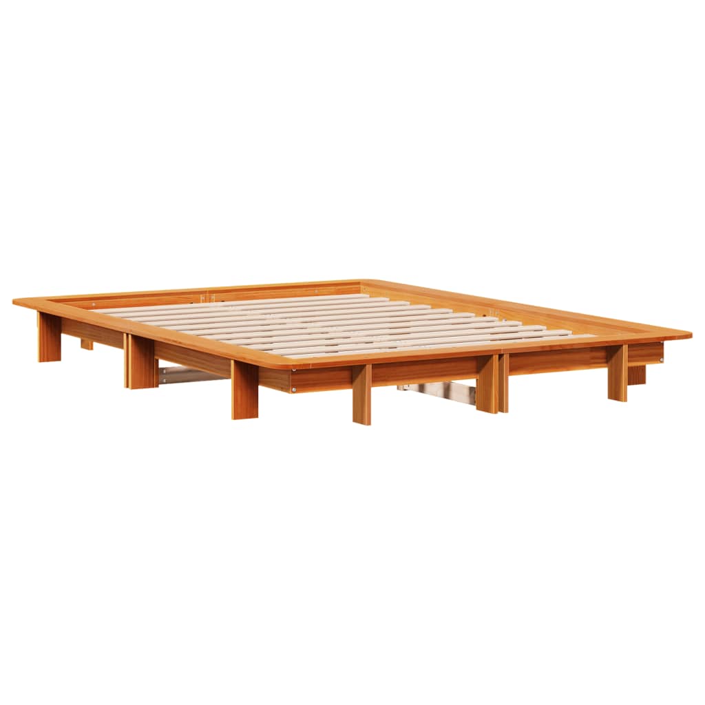 Wax Brown Solid Pine Wood Double Bed Frame 135x190 cm