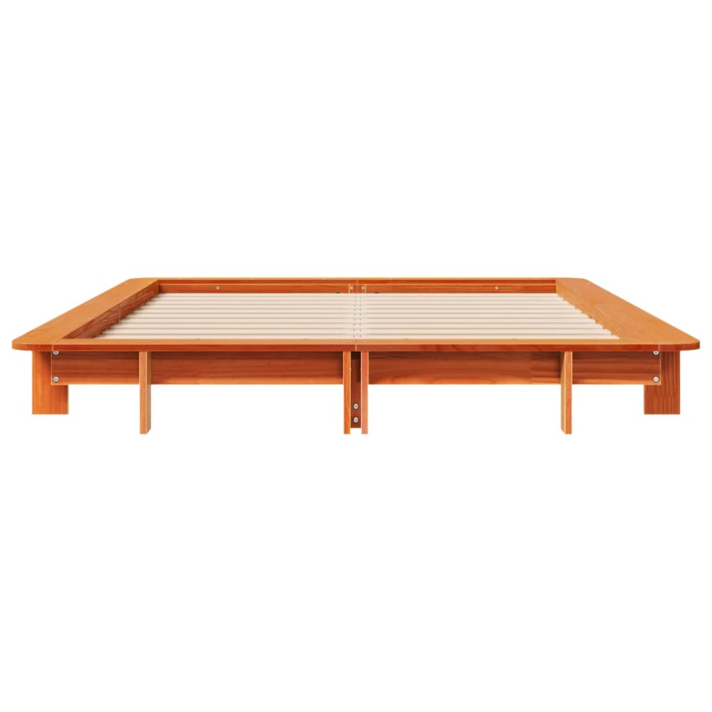Wax Brown Solid Pine Wood Double Bed Frame 135x190 cm