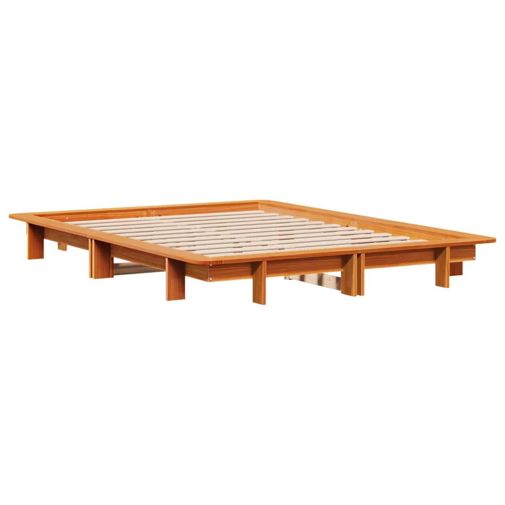 Wax Brown Solid Pine Wood Double Bed Frame 135x190 cm