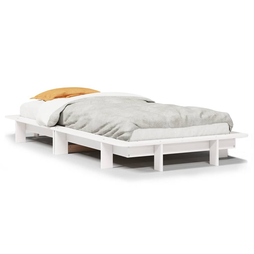 Solid Pine Wood Bed Frame, White, 75x190 cm, Small Single Size