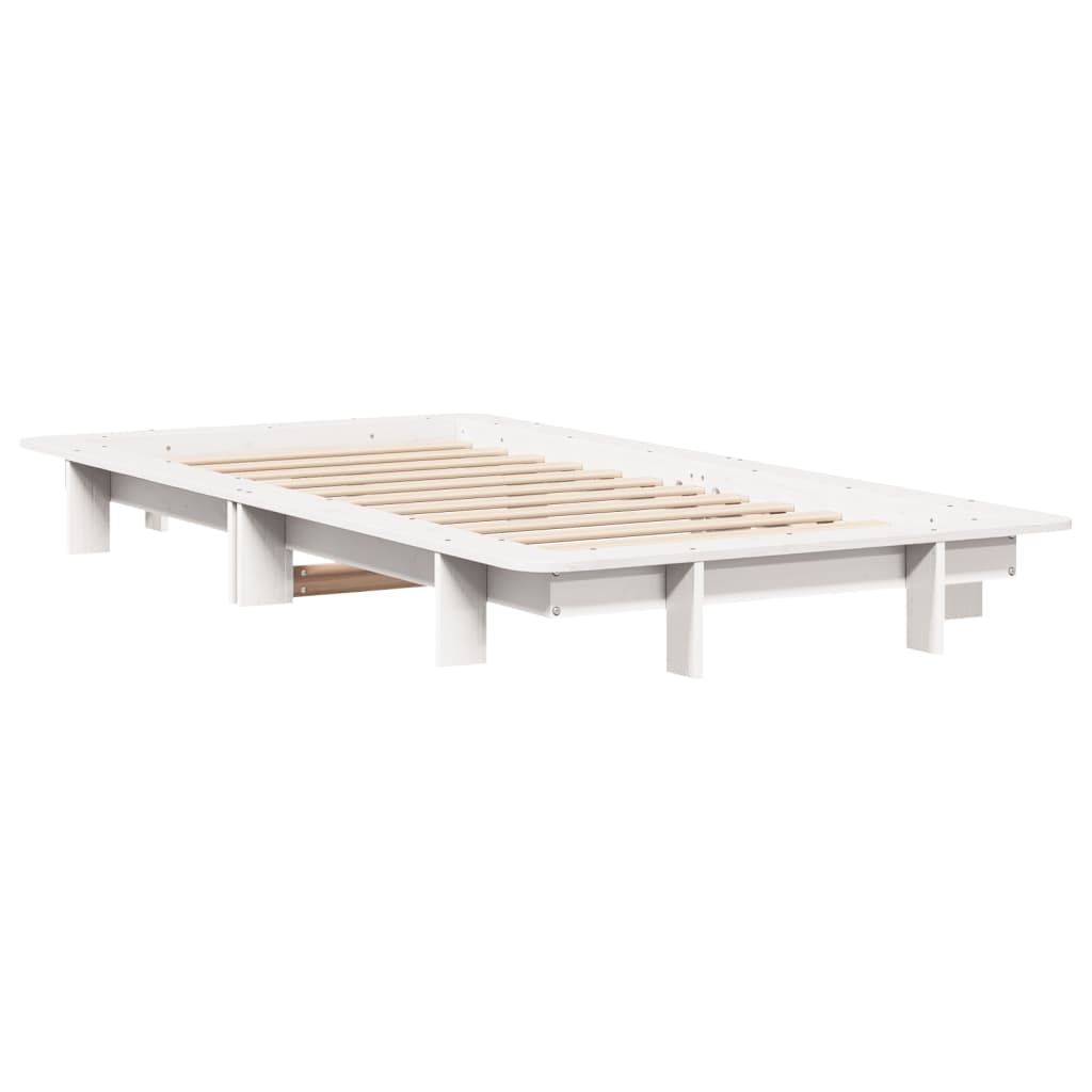 Solid Pine Wood Bed Frame, White, 75x190 cm, Small Single Size