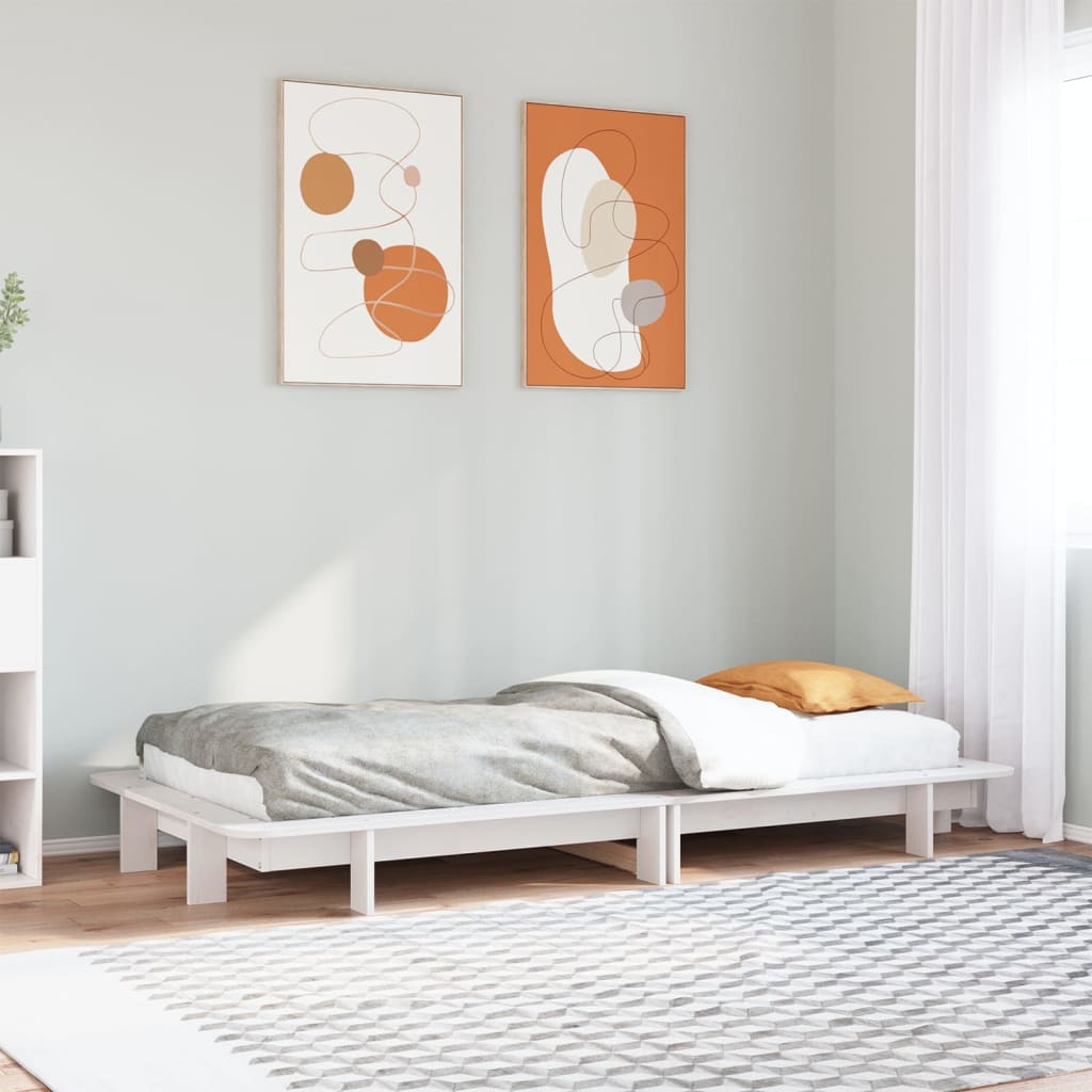 Solid Pine Wood Bed Frame, White, 75x190 cm, Small Single Size